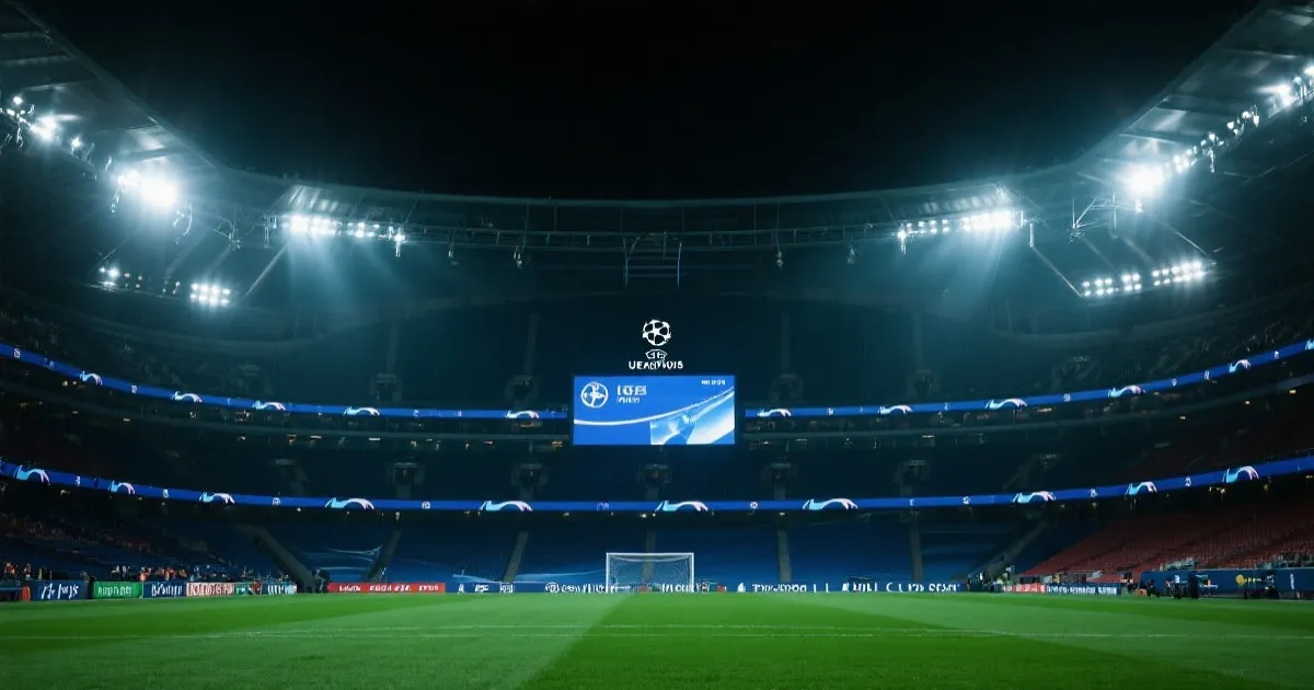 欧冠夜晚球场灯光与氛围图